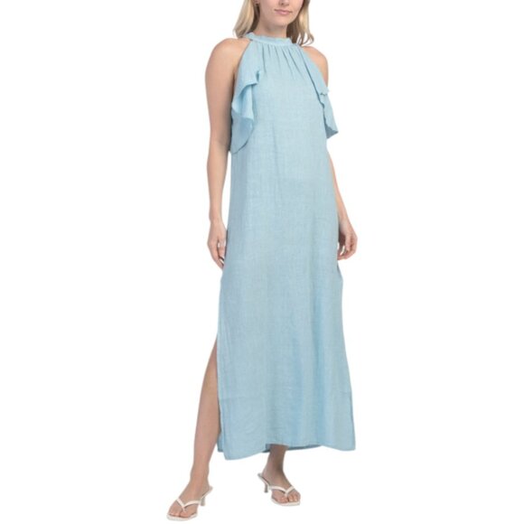 Vanessa Zani | Dresses | Vanessa Zani Made In Italy Linen Halter Ruffle Maxi  Dress | Poshmark
